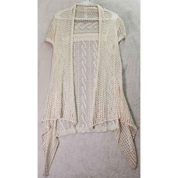 AVALIN Cardigan Womens Size Small Bone Open Knit Cap Sleeve Open Front - Picture 1 of 7